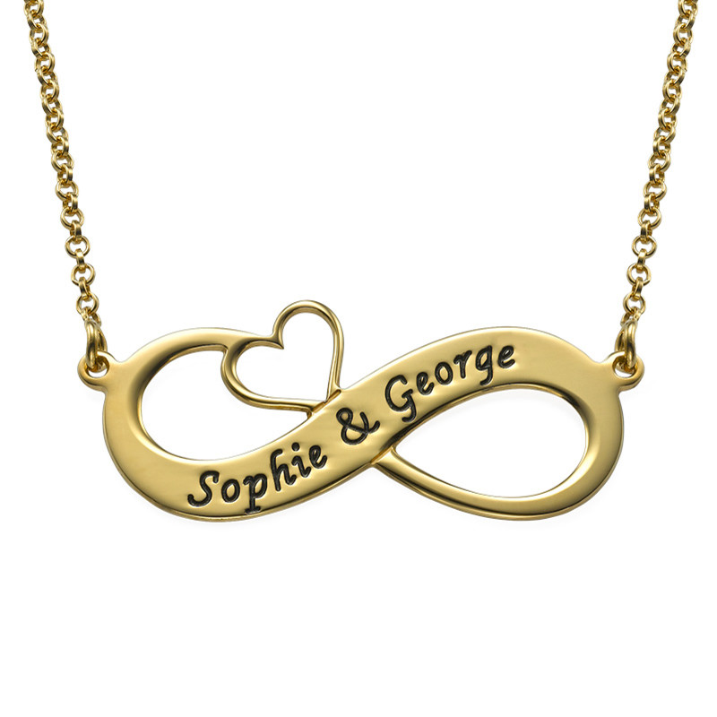 Custom Infinity Necklace with Cut Out Heart in Gold Plating