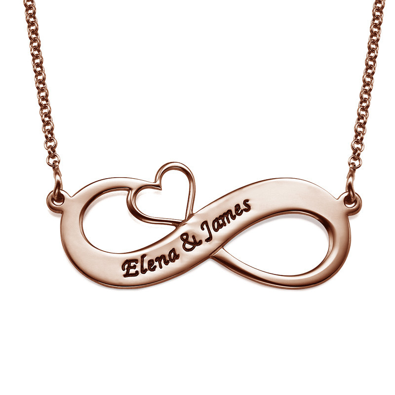 Custom Infinity Necklace with Cut Out Heart in Rose Gold Plating