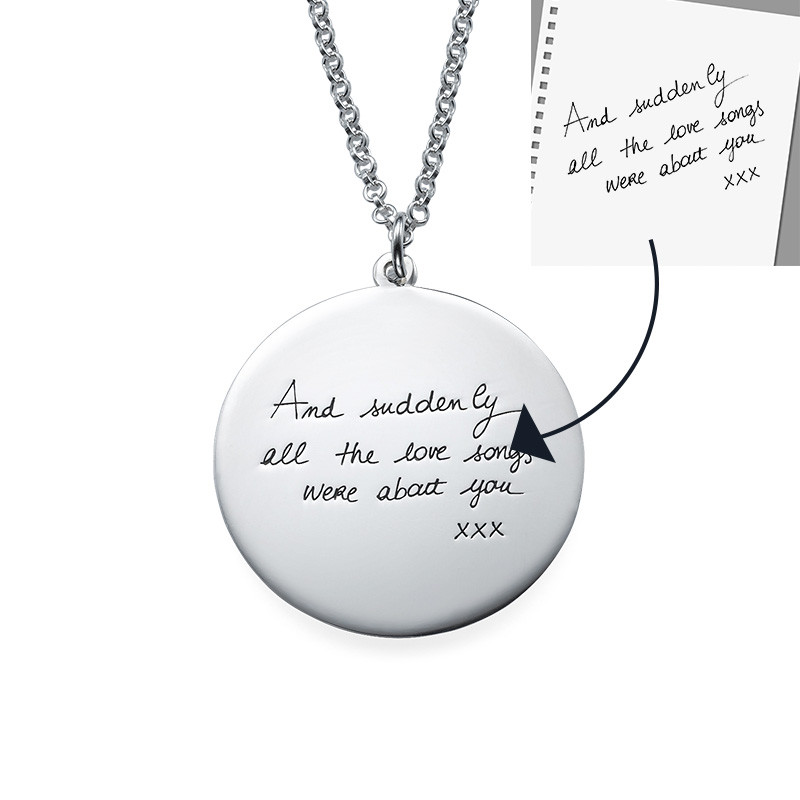 Custom Handwriting Disc Sterling Silver Necklace