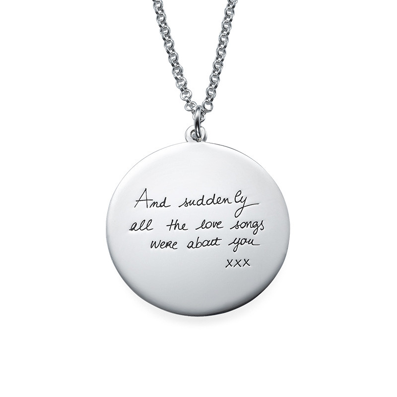 Custom Handwriting Disc Sterling Silver Necklace - 1 product photo