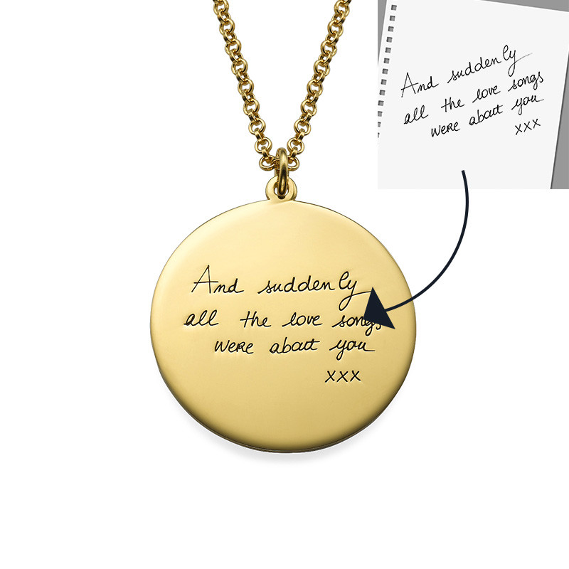 Custom Handwriting Disc Gold Plated Necklace