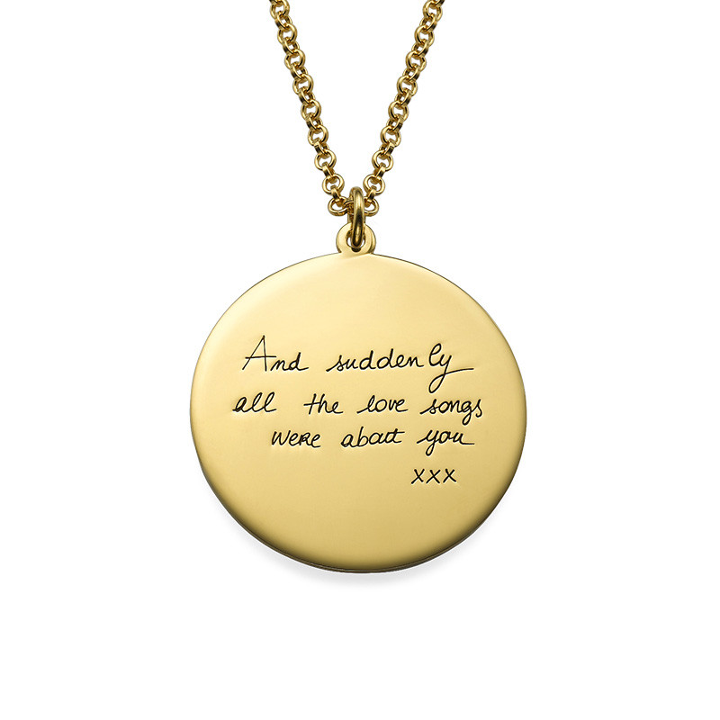 Custom Handwriting Disc Gold Plated Necklace - 1
