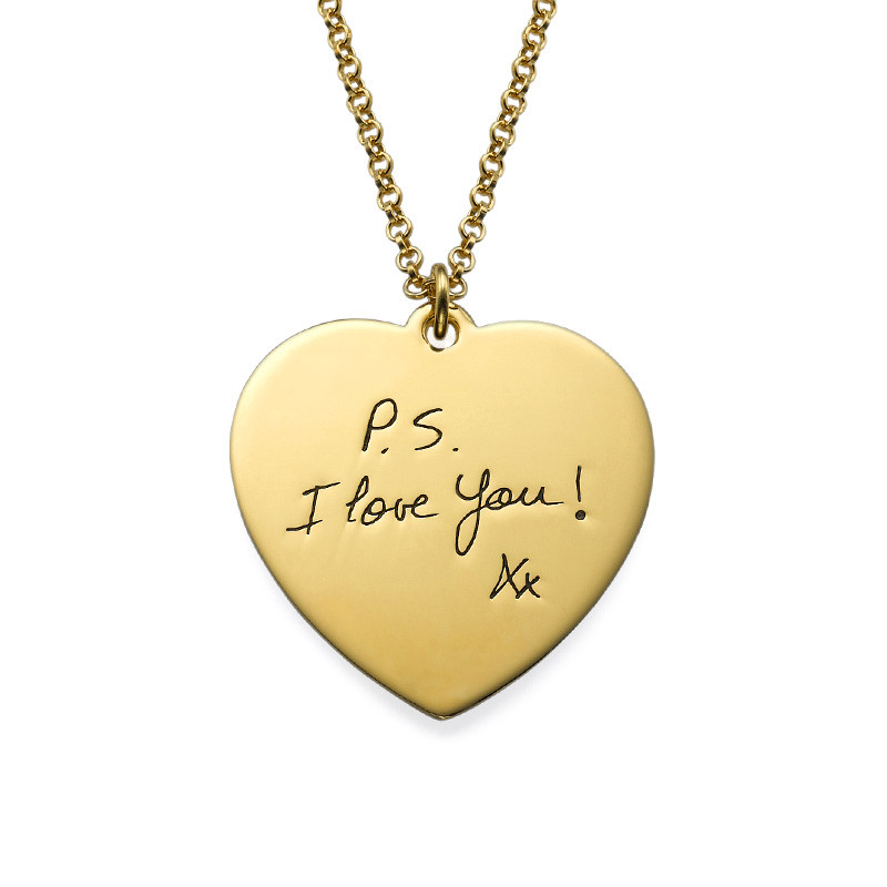 Personalized Handwriting Heart Shaped Gold Plated Necklace