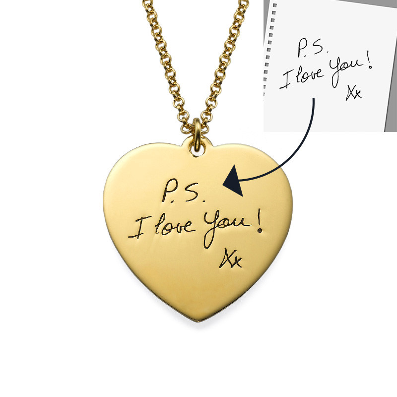 Personalized Handwriting Heart Shaped Gold Plated Necklace - 1