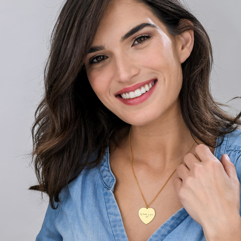 Personalized Handwriting Heart Shaped Gold Plated Necklace - 2