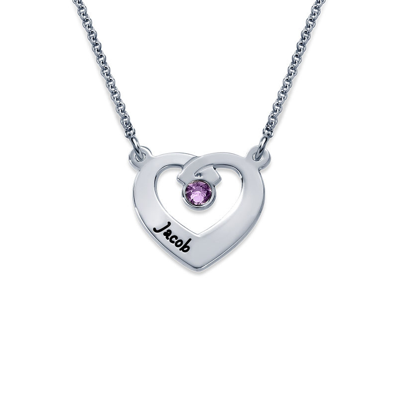 Interlocking Heart Pendant Necklace with Birthstones in Sterling Silver - 2