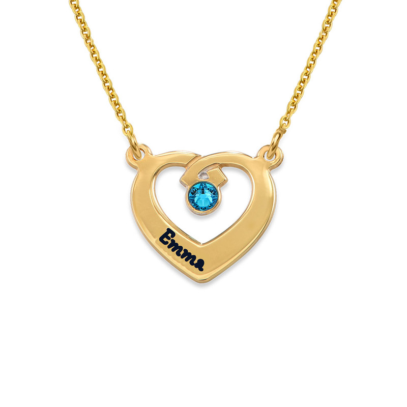 Interlocking Heart Pendant Necklace with Birthstones in Gold Plating - 2