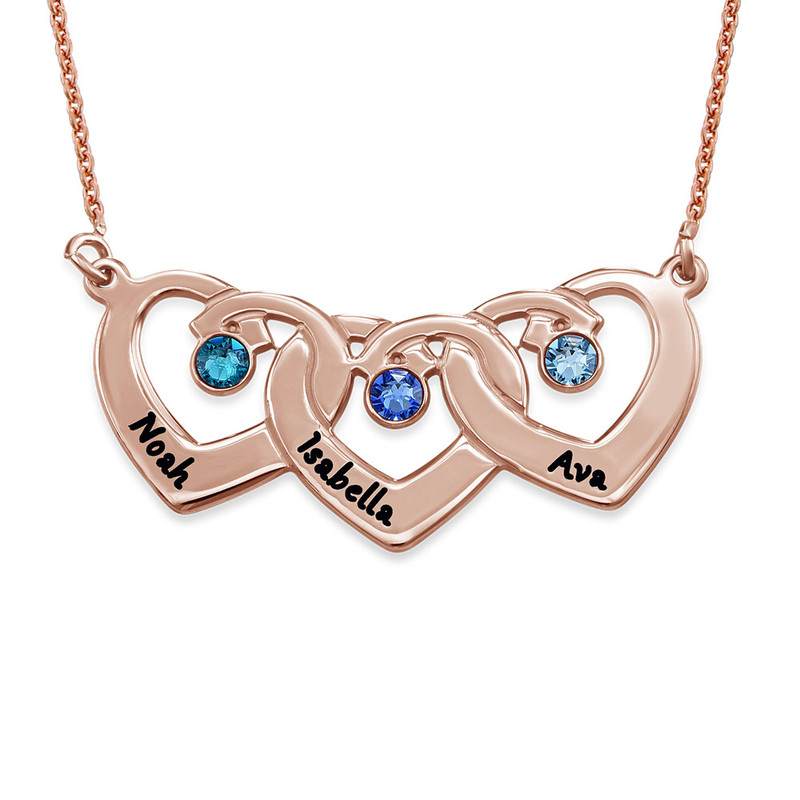 Interlocking Heart Pendant Necklace with Birthstones in Rose Gold Plating - 1 product photo