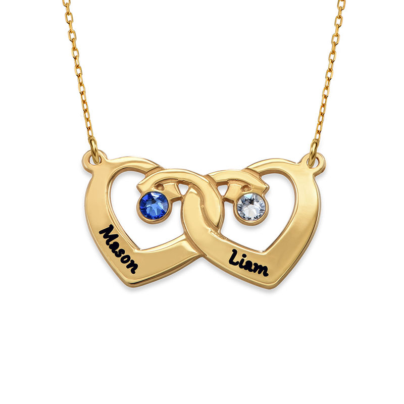 Interlocking Heart Pendant Necklace With Birthstones In 10K Yellow Gold product photo