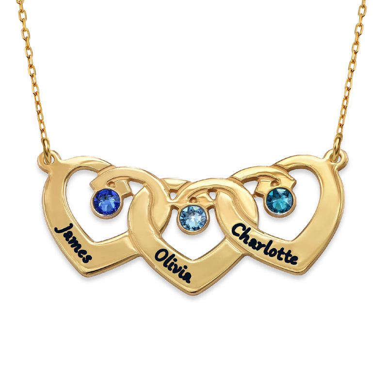 Interlocking Heart Pendant Necklace With Birthstones In 10K Yellow Gold - 1