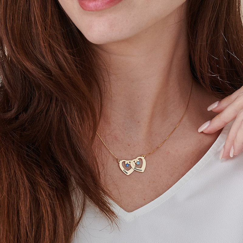 Interlocking Heart Pendant Necklace With Birthstones In 10K Yellow Gold - 4 product photo