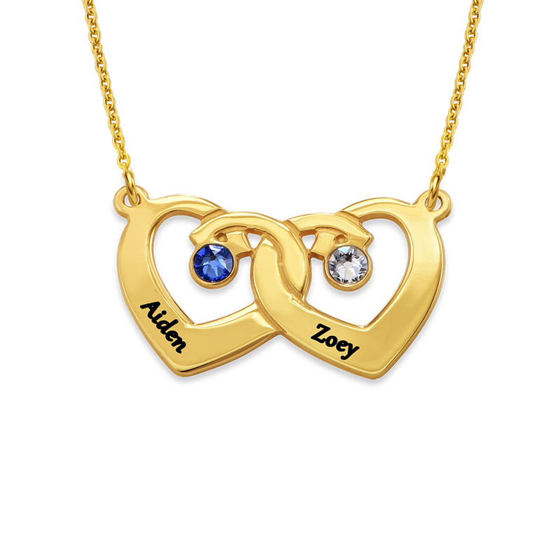 Interlocking Heart Pendant Necklace With Birthstones In 18K gold vermeil