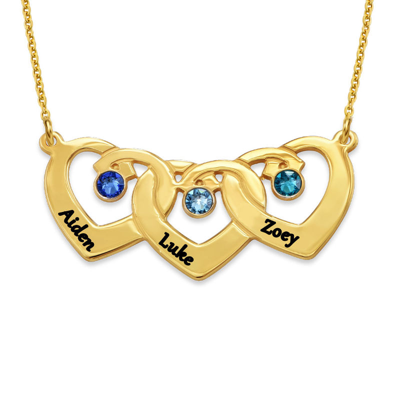 Interlocking Heart Pendant Necklace With Birthstones In 18K gold vermeil - 1