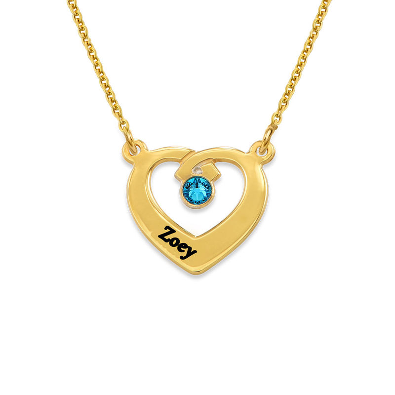 Interlocking Heart Pendant Necklace With Birthstones In 18K gold vermeil - 2 product photo