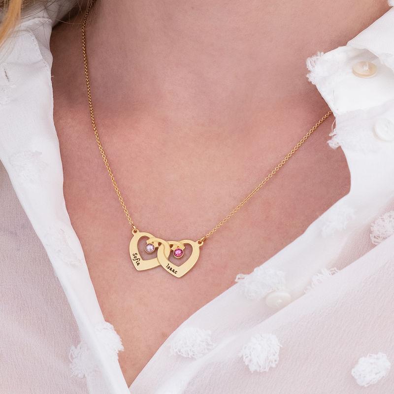Interlocking Heart Pendant Necklace With Birthstones In 18K gold vermeil - 4 product photo
