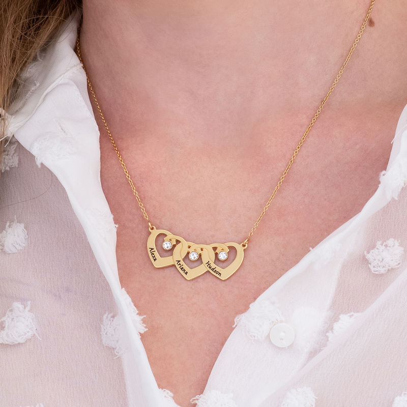 Interlocking Heart Pendant Necklace With Birthstones In 18K gold vermeil - 6