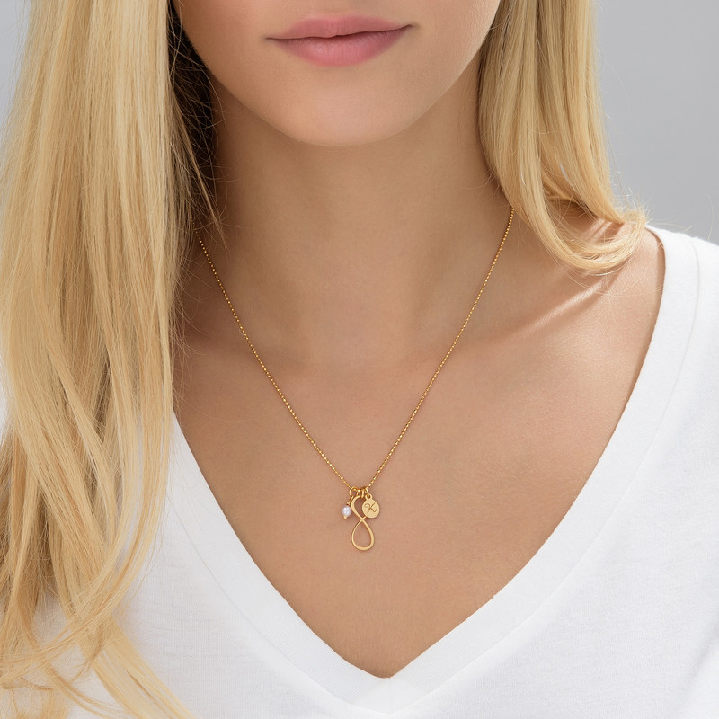 Infinity Pendant Necklace with Initial in Gold Plating - 3