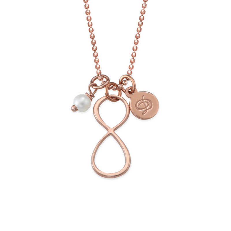 Infinity Pendant Necklace with Initial in Rose Gold Plating