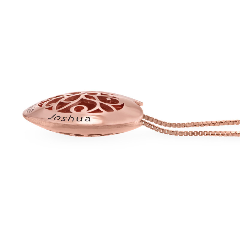 Filigree Engraved Heart Necklace in Rose Gold Plated - 1