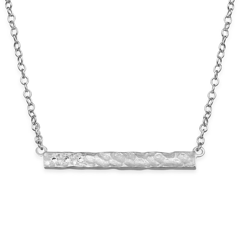 Hammered Bar Necklace With Cubic Zirconia
