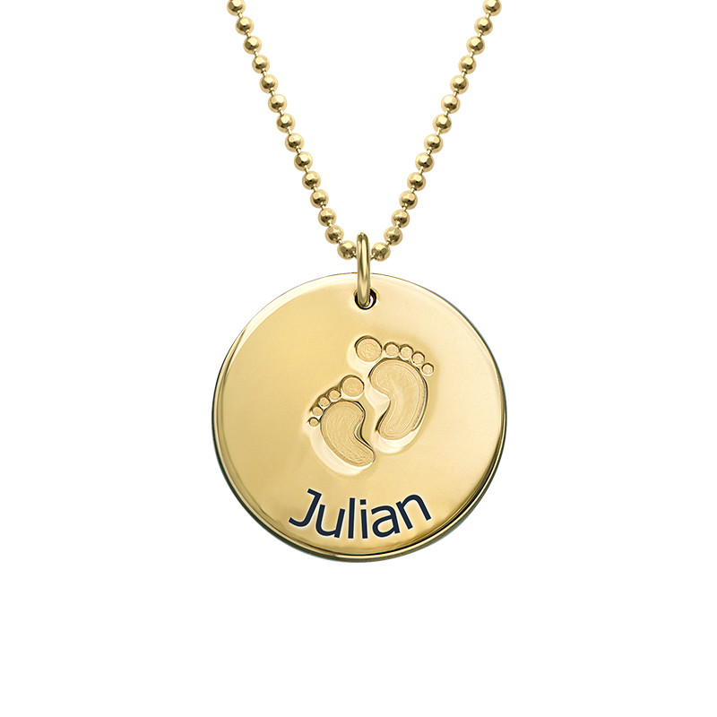 Baby Feet Disc Necklace in Gold Plating