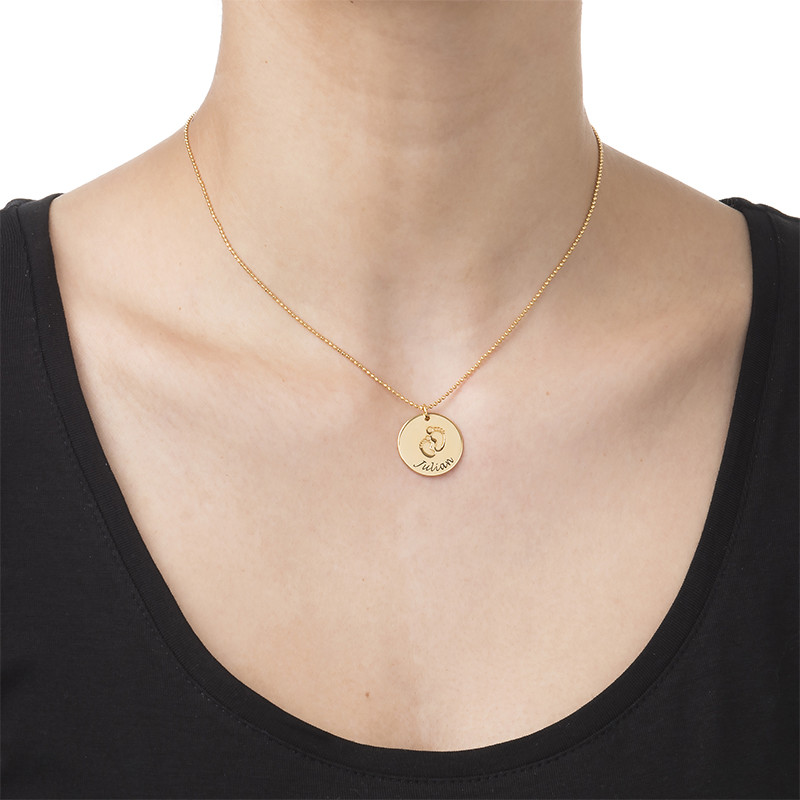 Baby Feet Disc Necklace in Gold Plating - 1