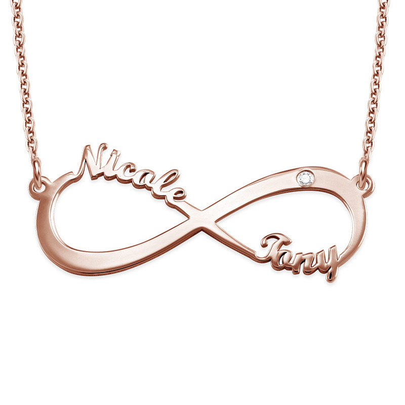 Personalized Infinity Diamond Necklace in Rose Gold Plated