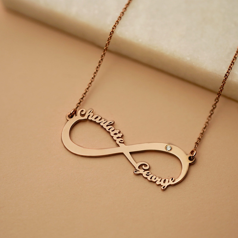 Personalized Infinity Diamond Necklace in Rose Gold Plated - 2