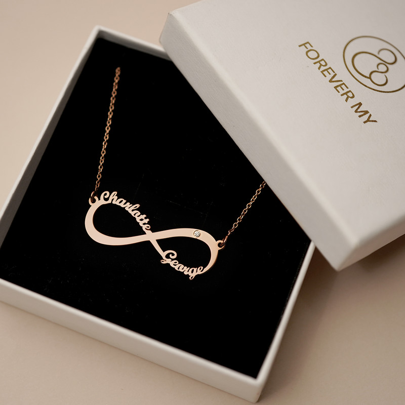 Personalized Infinity Diamond Necklace in Rose Gold Plated - 5 product photo