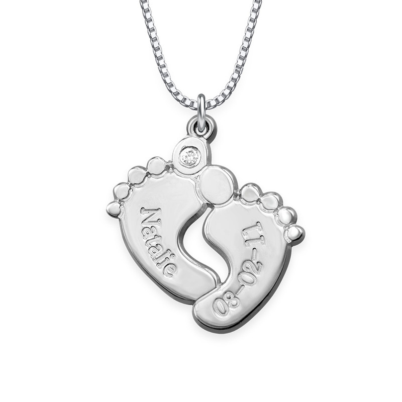 Personalized Baby Feet Necklace in  Sterling Silver  with Diamonds