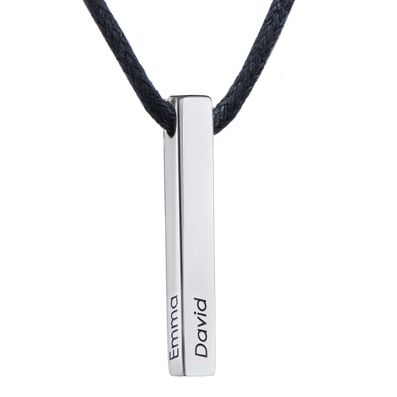 Personalized 3D Bar Pendant Necklace in Silver