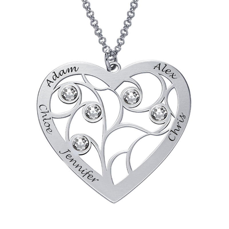Engraved Heart Family Tree Necklace in Sterling Silver - 1