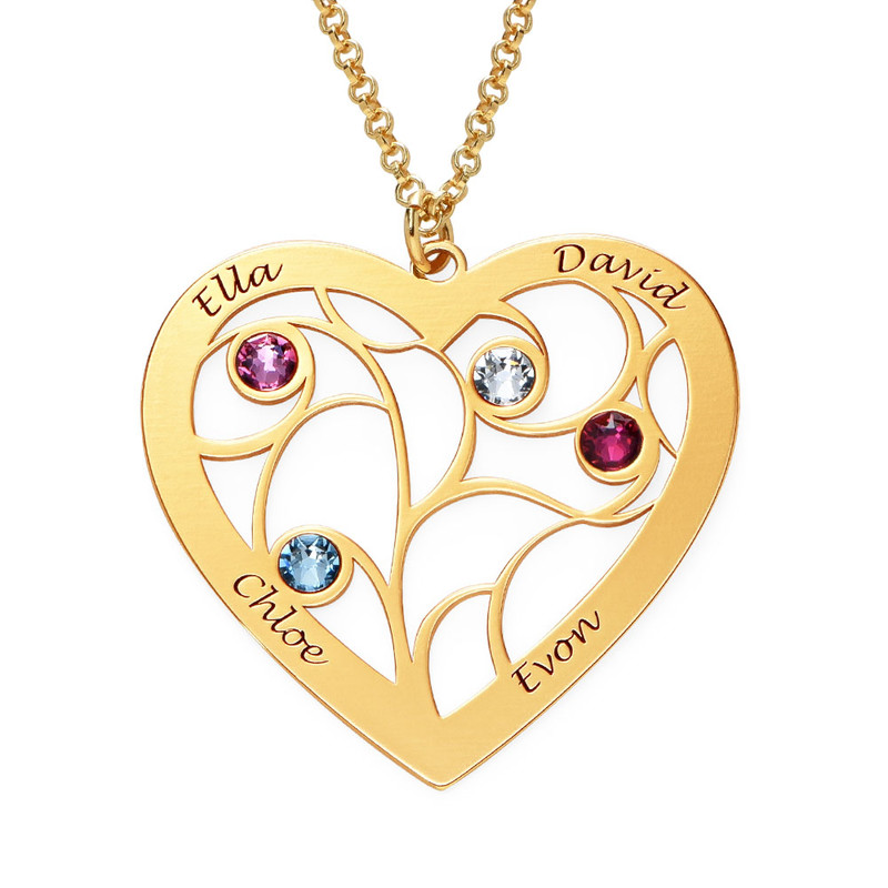 Engraved Heart Family Tree Necklace in Gold Plating