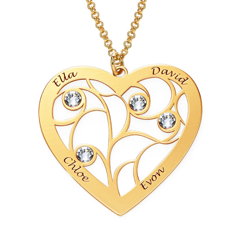 Engraved Heart Family Tree Necklace in Gold Plating - 1