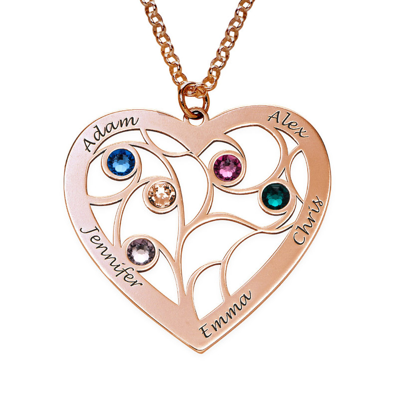 Engraved Heart Family Tree Necklace in Rose Gold Plating - 2
