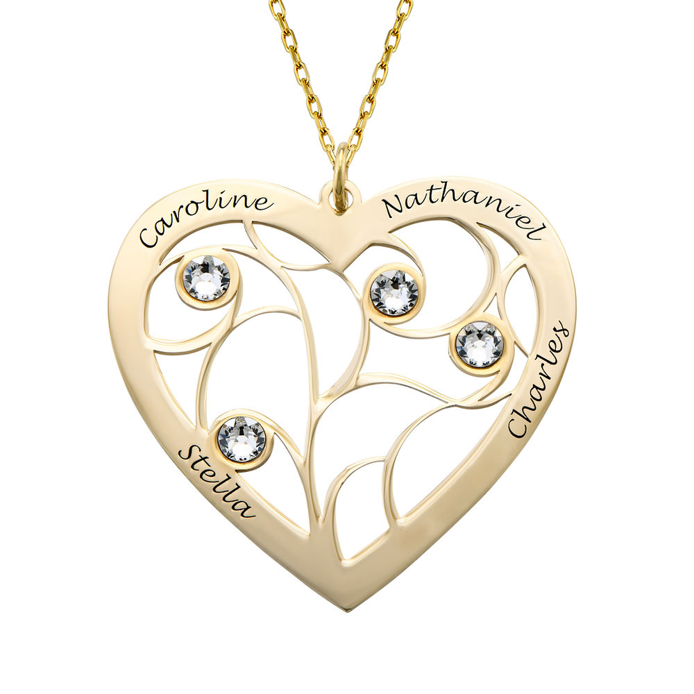 Engraved Heart Family Tree Necklace in Gold 10k