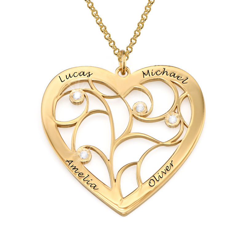 Engraved Heart Family Tree Necklace in Gold Vermeil with Diamonds