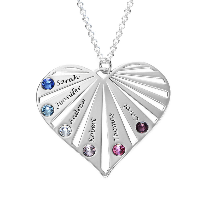 Mom Heart Sterling Silver Necklace with Birthstones product photo