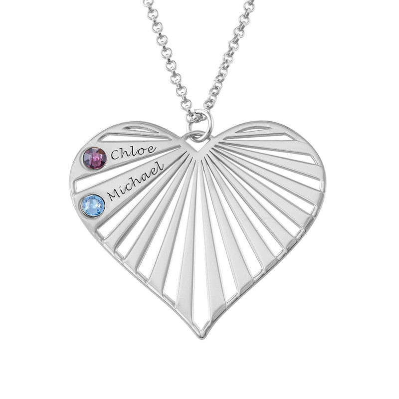 Mom Heart Sterling Silver Necklace with Birthstones - 1 product photo