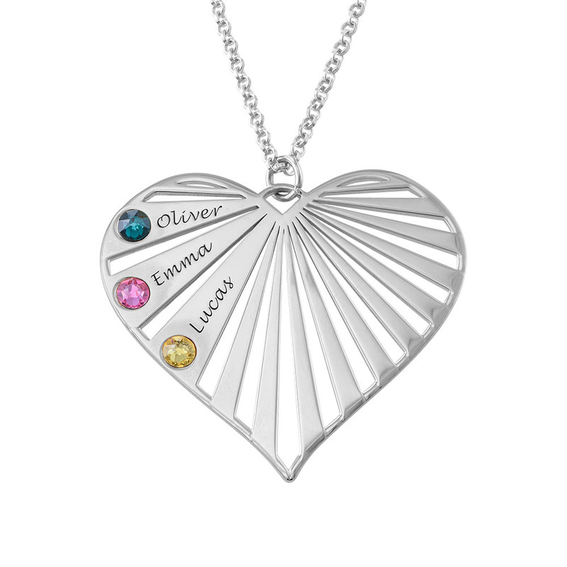 Mom Heart Sterling Silver Necklace with Birthstones - 2 product photo