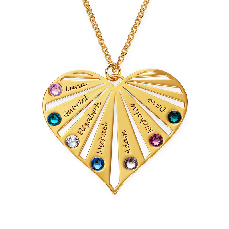Mom Heart Gold Plated Necklace with Birthstones