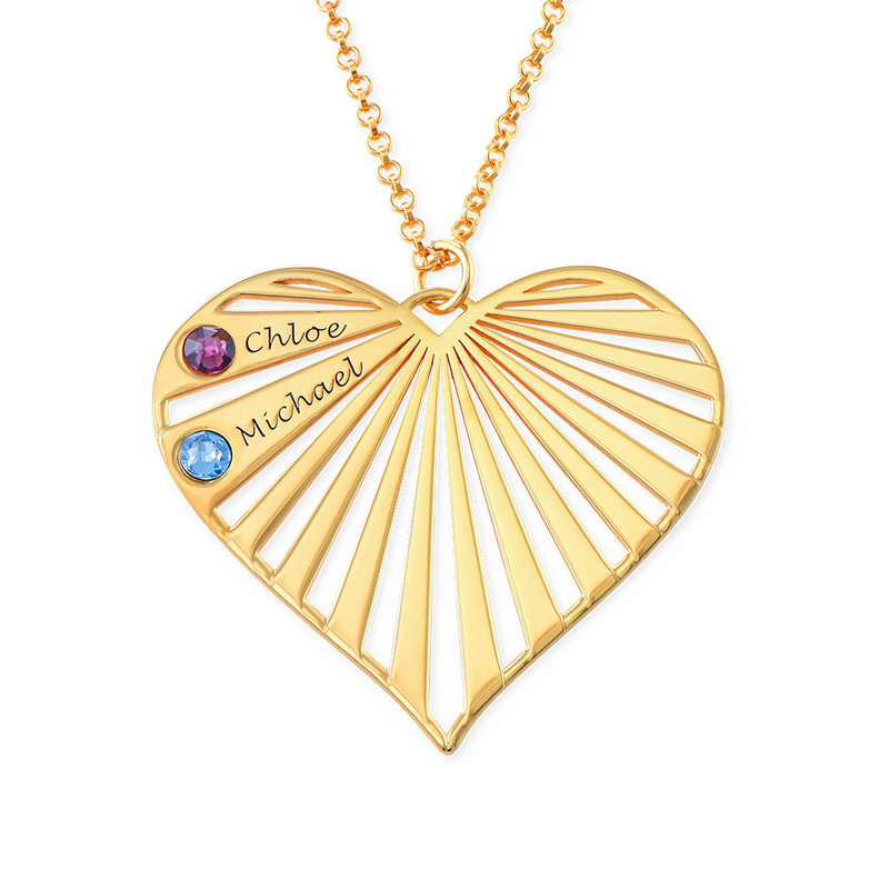 Mom Heart Gold Plated Necklace with Birthstones - 2