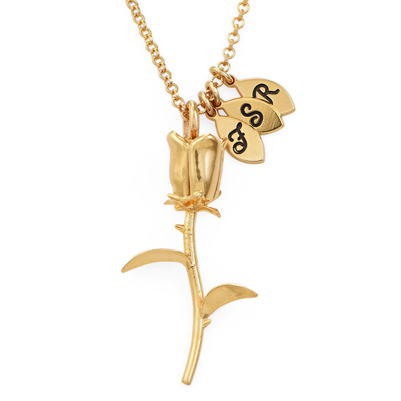 Rose Pendant Necklace with Initials in Gold Plating