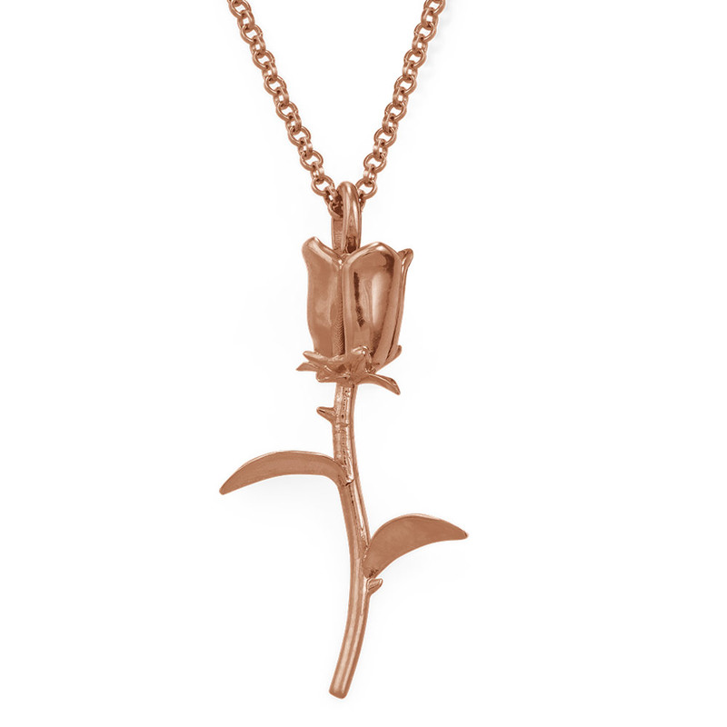 Rose Pendant Necklace with Initials in Rose Gold Plating