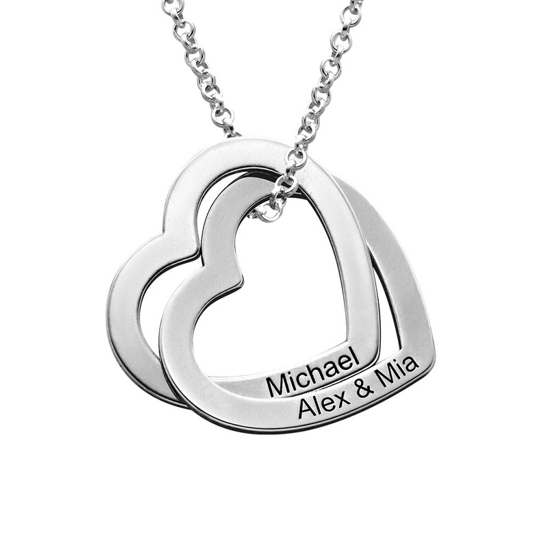 Intertwined Hearts Necklace with Engraving in Silver