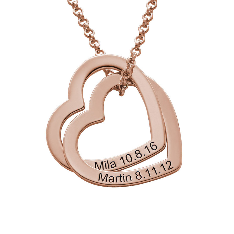 Intertwined Hearts Necklace with Engraving in Rose Gold Plating