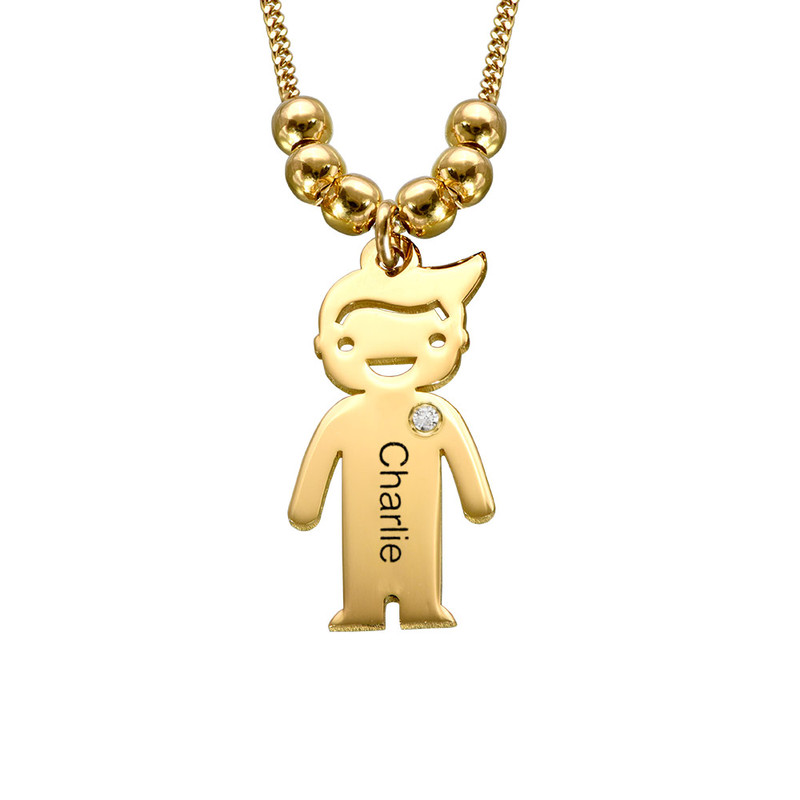 Personalized Mom Necklace with Kid Charms with Diamond  in Gold Plating - 1 product photo