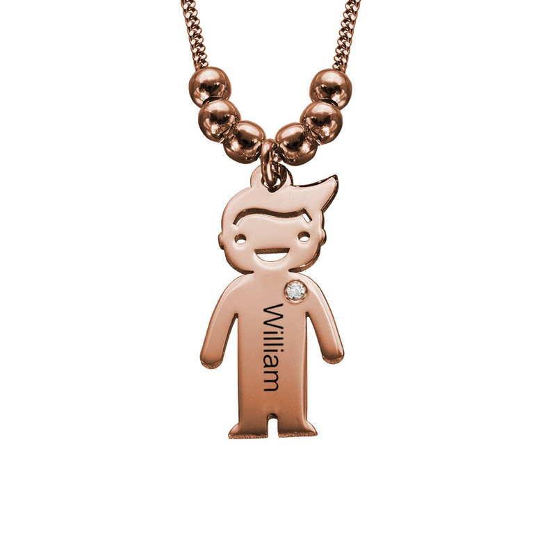 Personalized Mom Necklace with Kid Charms with Diamond in Rose Gold Plating - 1