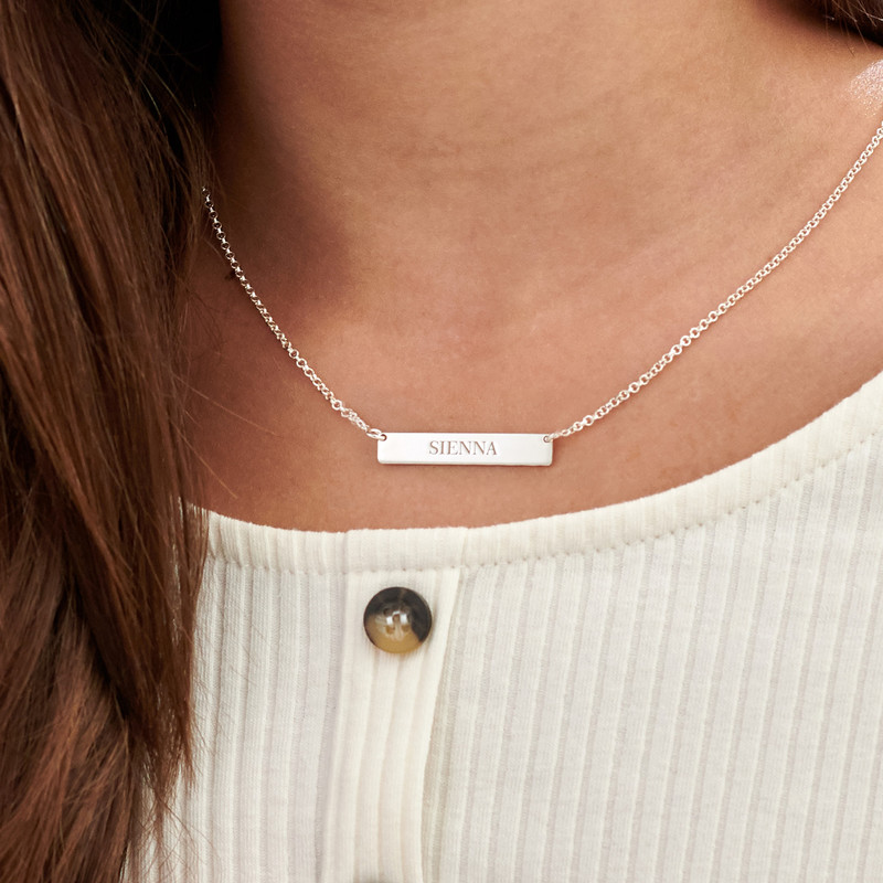 Tiny Engraved Bar Necklace for Kids in Silver - 2 product photo