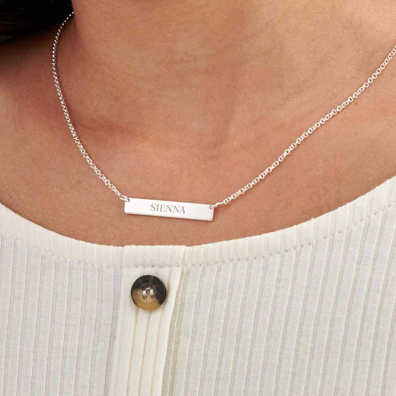 Tiny Engraved Bar Necklace for Kids in Silver - 4